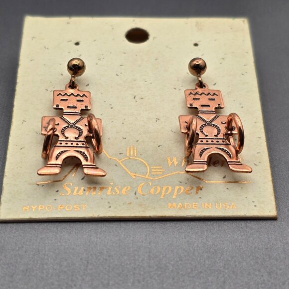 Wheeler Native American Kachina Doll Dangle Earrings 1.25" Stamped Made in USA - Picture 4 of 7
